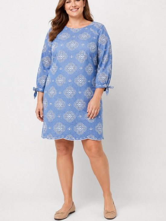 Talbots Dresses & Skirts - NWT Talbots Plus 20W Blue Eyelet Embroidered Cotton Shift Dress Lined Midi